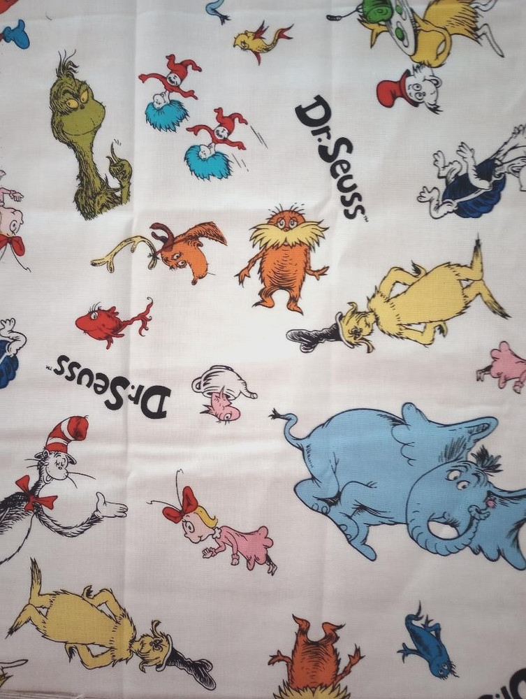 dr seuss cat hat fun fabric piece 12 by 11 inch character white