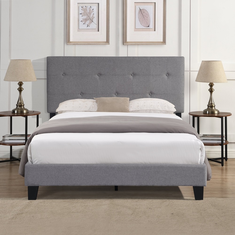 Queen Upholstered Platform Bed Gray