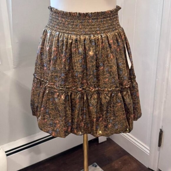 Free People | NWT |  Womens Smocked Bubble Skirt | Floral Metallic | Size Large