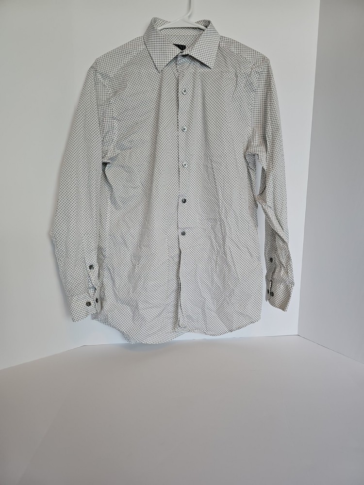 Alfani Mens Slim Fit Long Sleeve Button Down Shirt in White and Black - Size Medium