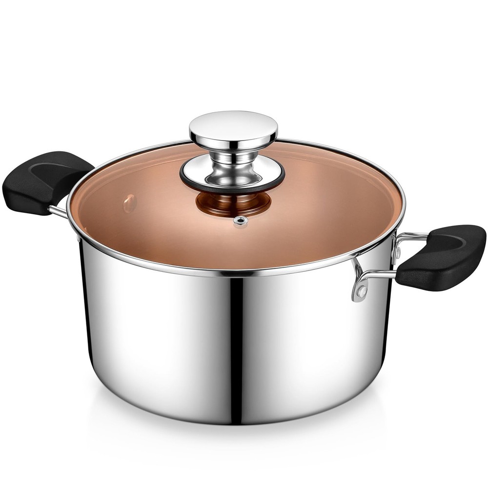 Stainless Steel 3-Ply Sock Pot with Lid for Pasta Stewing and Cooking