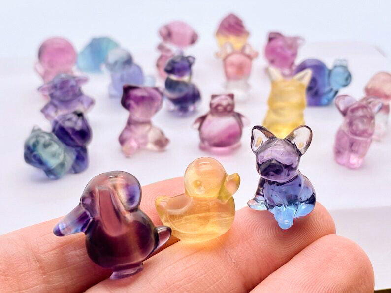 5pc Natural Rainbow Fluorite Carved Quartz Crystal Skulls for Reiki Healing