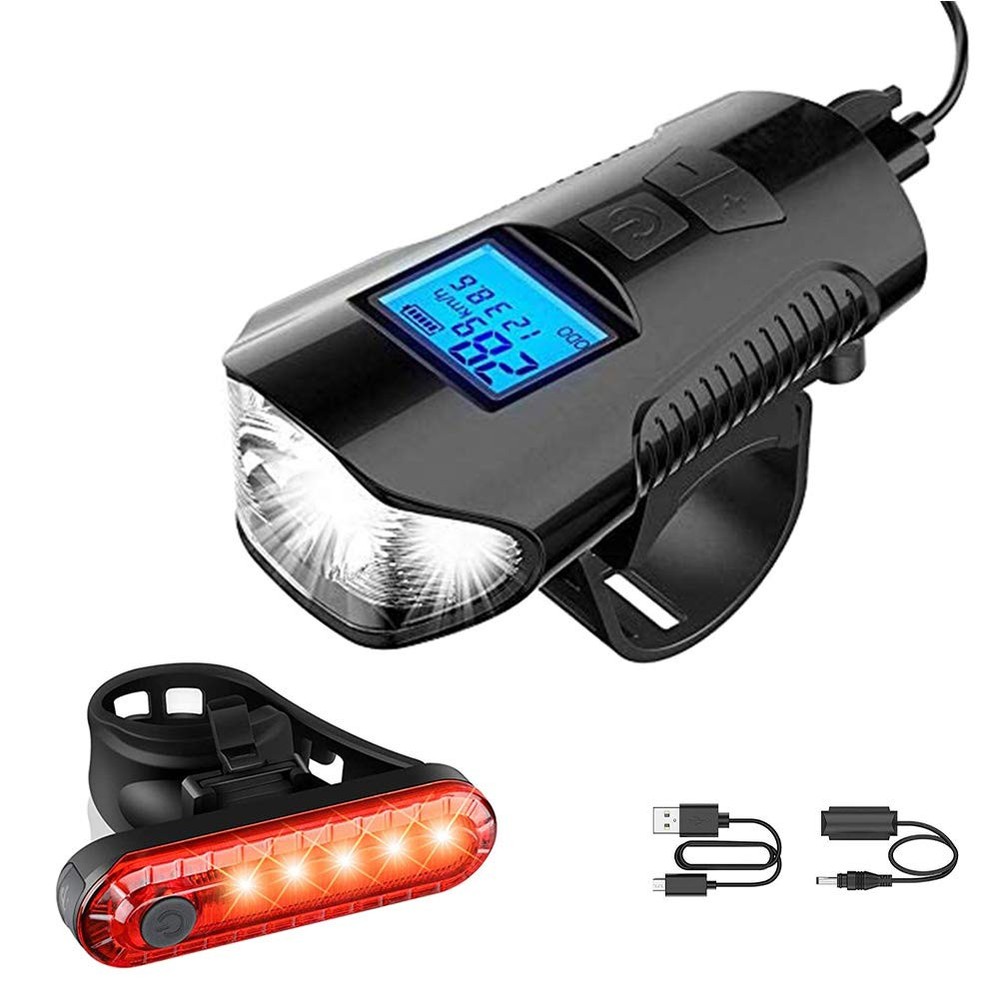 Bike Light Set with Horn, Speedometer Odometer, and USB Rechargeable Headlight