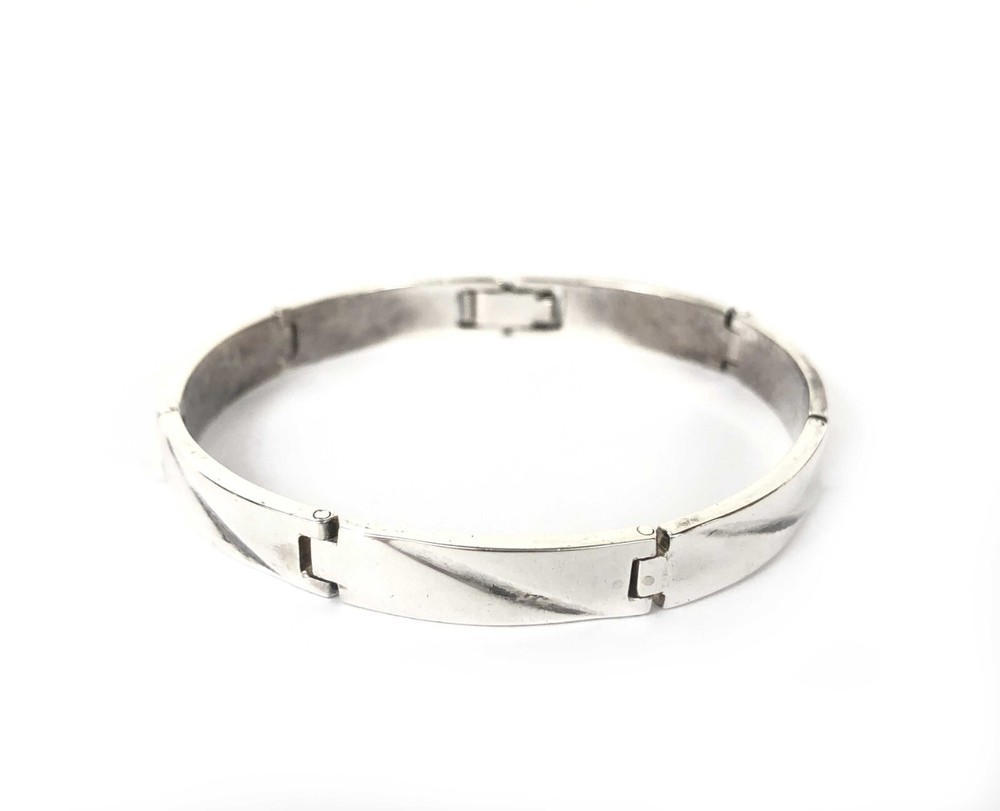 Slash Bar Link Solid Fine Silver 950 Foldover Clasp Bracelet 6.25