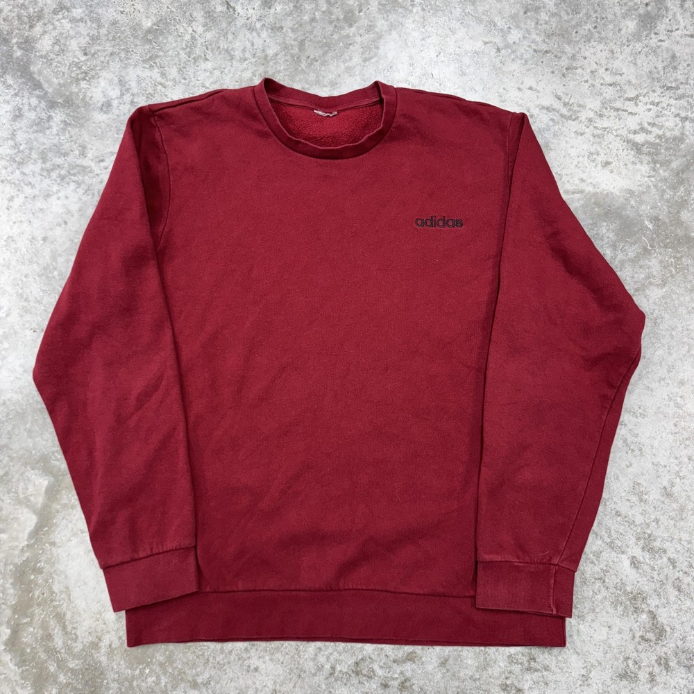 Adidas Sweater Mens Large Red Crewneck Pullover Embroidered Logo Sweatshirt