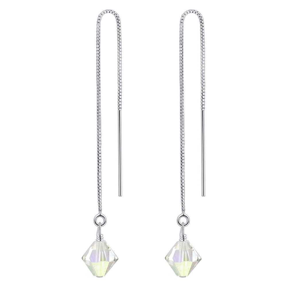 Handmade 925 Sterling Silver Threader Drop Earrings with Austrian Bicone Crystals