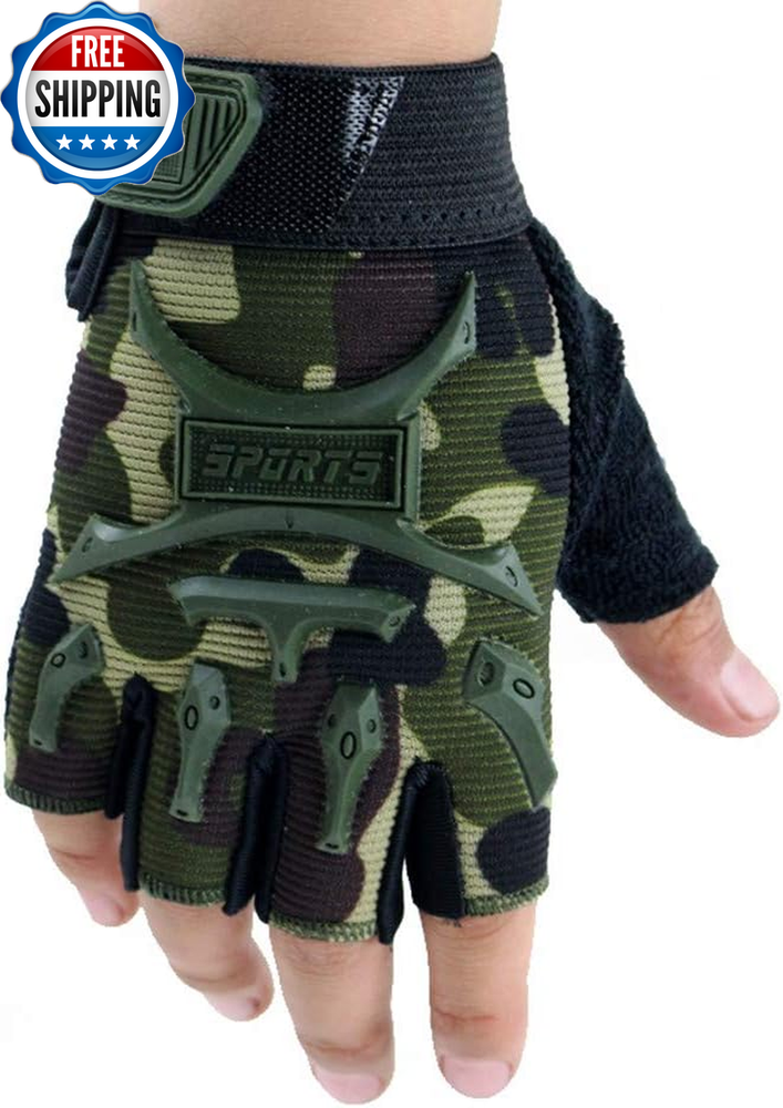 4-9Y Kids Anti-Slip Half Finger Sport Tactical Mittens for Boys Girls