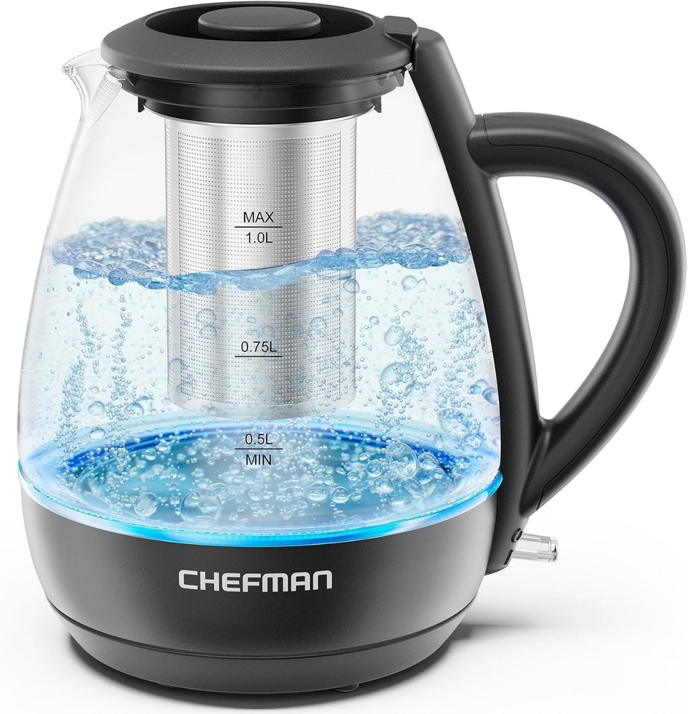 Chefman 1L Electric Kettle with Tea Infuser – 1500W Hot Water Boiler, Auto