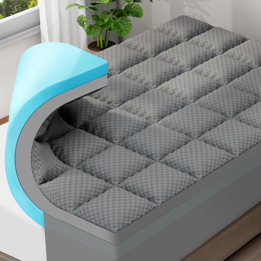 Dual-Layer 4 Inch Queen Size Memory Foam Mattress Topper for Back Pain, 2 Inc...