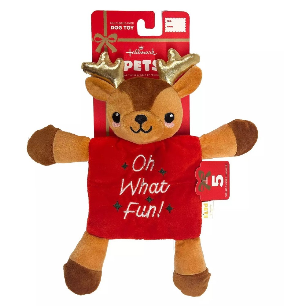 Hallmark Reindeer Dog Toy with 5 Squeakers and Crinkle Sounds NWT