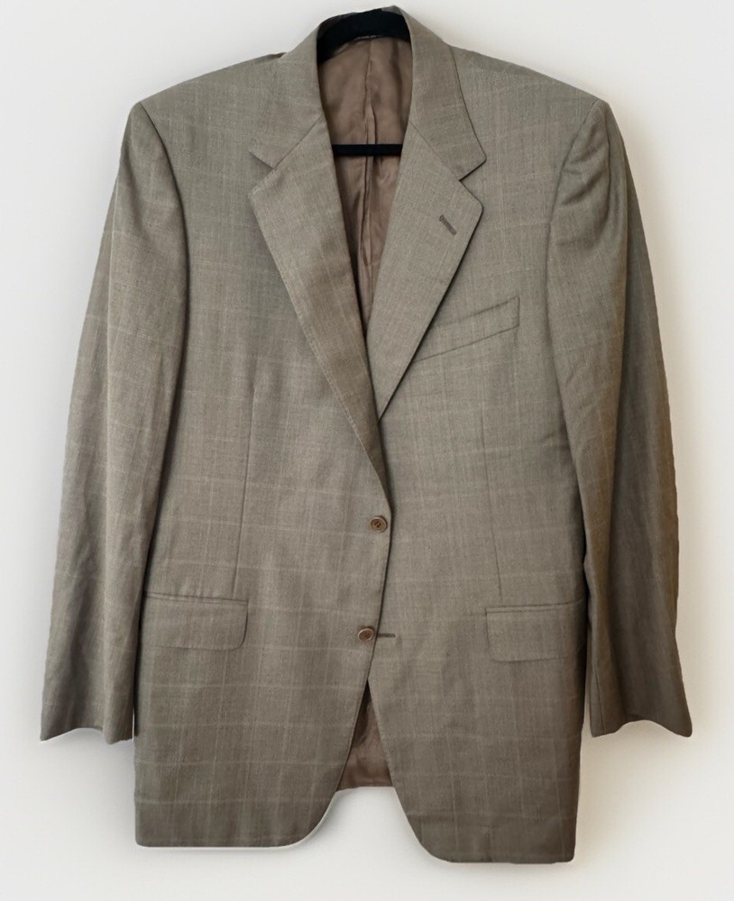 CANALI Brown Blue Windowpane Plaid 2 Button Mens Super 120s Jacket - SZ54