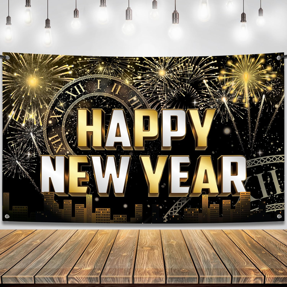 , Xtralarge Happy New Year Banner - 72X44 Inch | New Year Backdrop 2026 for New