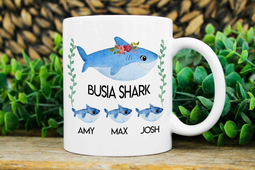 Busia Gift Busia Shark Mug Custom Busia Mugs Mug With Kids Names Busia Est