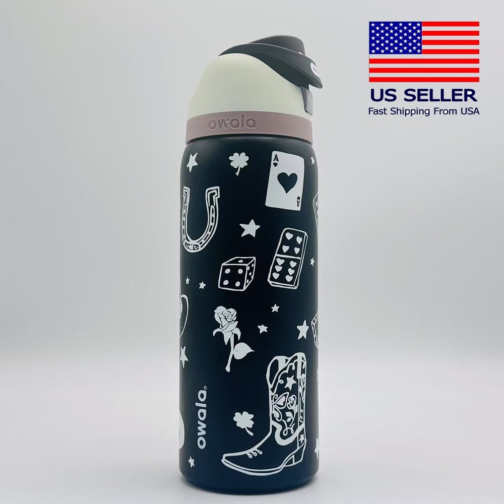 Owala FreeSip 32oz Black Poker Water Bottle Sport Mug - New