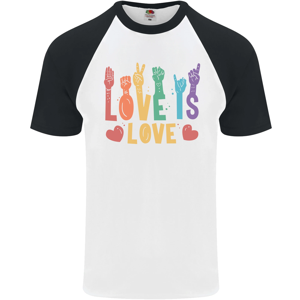 LGBT Sign Language Love Is Gay Pride Day Mens S/S Baseball T-Shirt-image