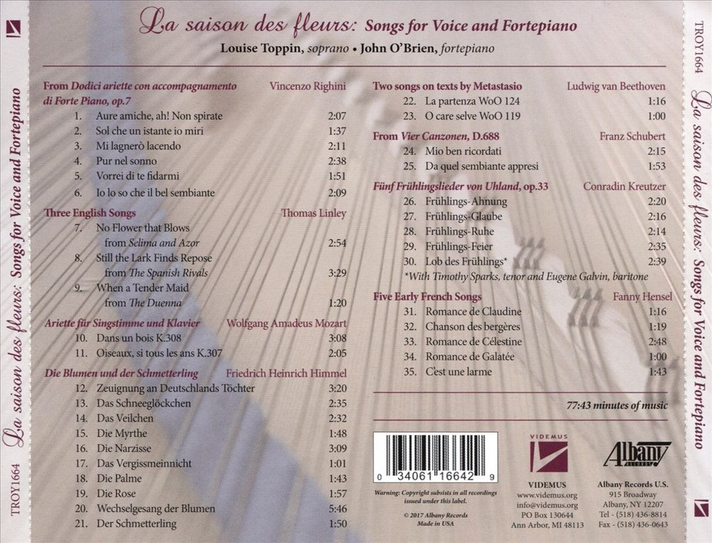 Louise Toppin & John OBrien Saison des Fleurs 18th-19th Century Songs