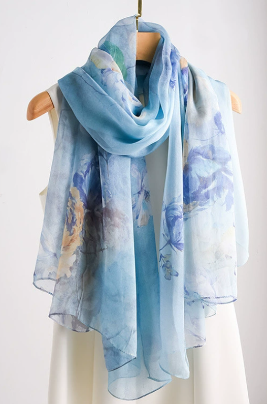 100% Pure Mulberry Silk Bandanna Scarf 178x110cm with Lines Print Wrap Shawl