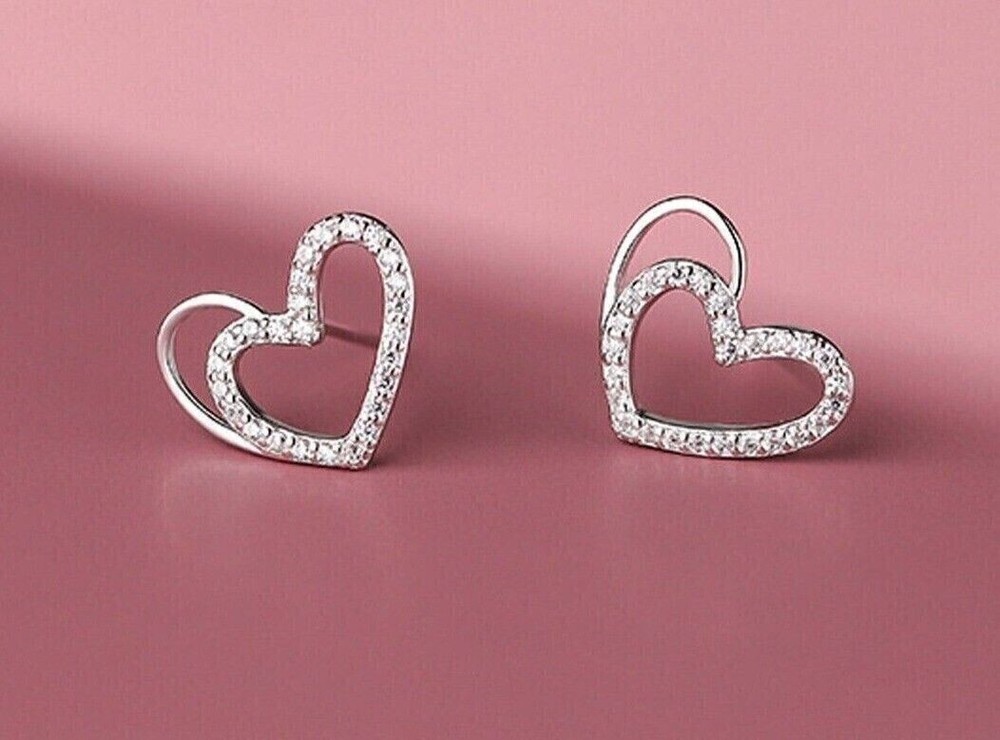 2Ct Round Cut Simulated Diamond Heart Earrings in 14k White Gold Plated