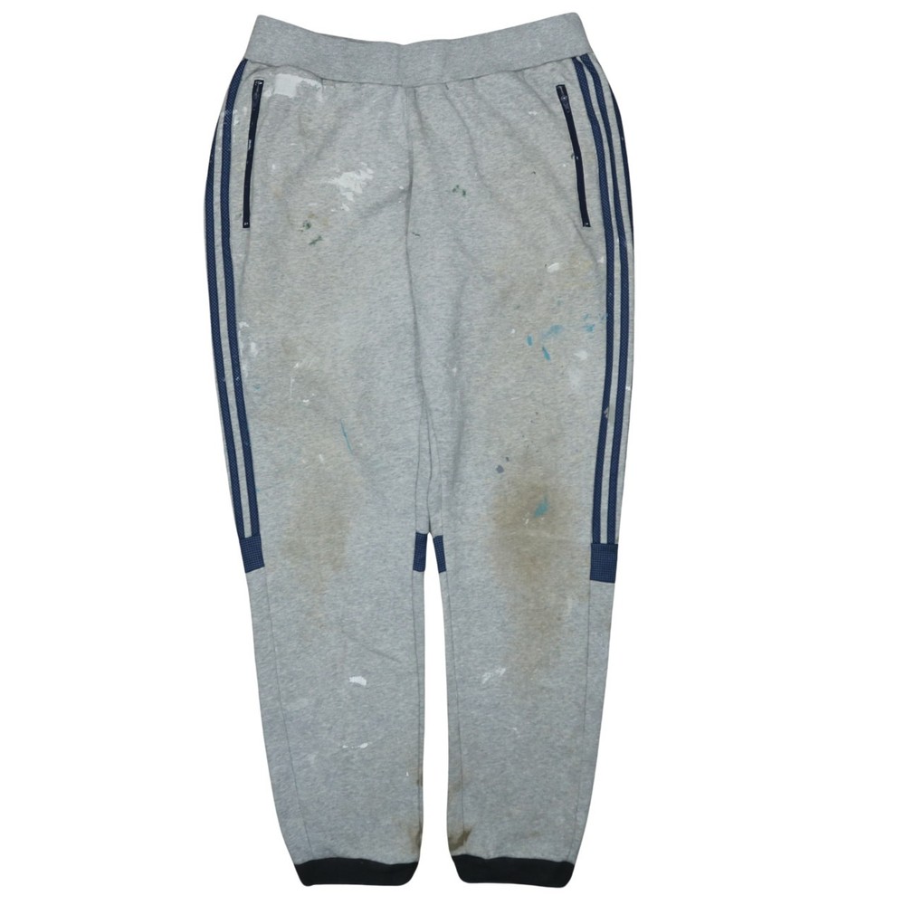 Adidas Mens Joggers Grey Fleece Three Stripe Zip Pocket Elastic Waist Cuffed L