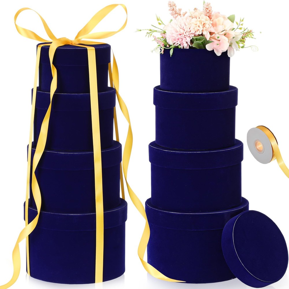 8-Piece Velvet Round Gift Box Set with Lids for Jewelry Flowers Nesting Storage