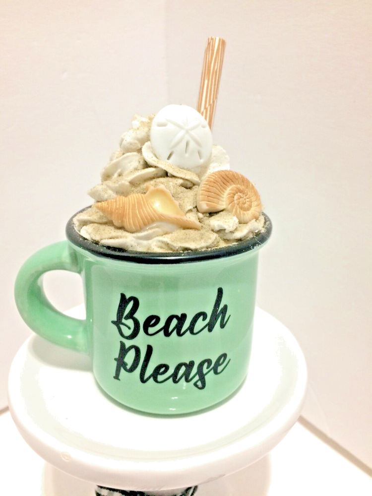 Cute BEACH Please ! Beach Themed Mini Mug Fake Food Whipped Cream Tiered Tray