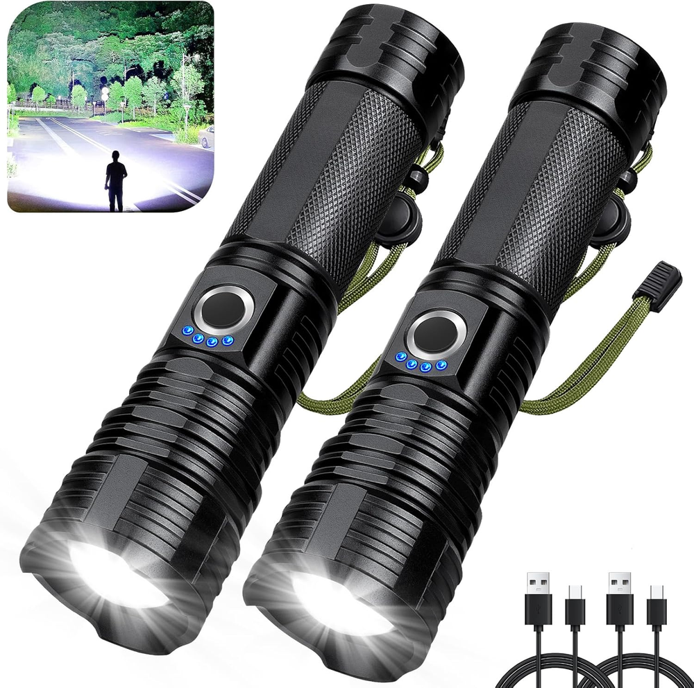 2-Pack 990K Lumen Super Bright LED Rechargeable Flashlights