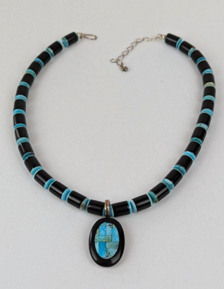 Jay King Turquoise Onyx Inlay Necklace Pendant Enhancer 19-23