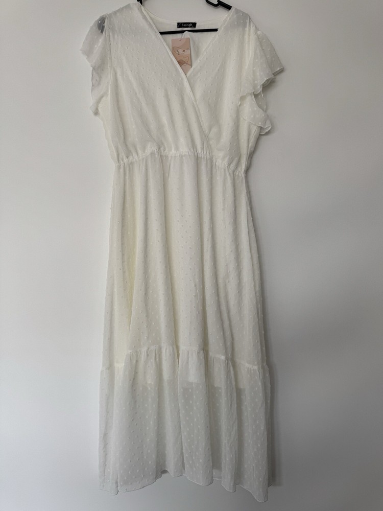 Womens Casual Floral Summer Boho Dress Flowy Wrap V Neck Ruffle A-Line Sz Large
