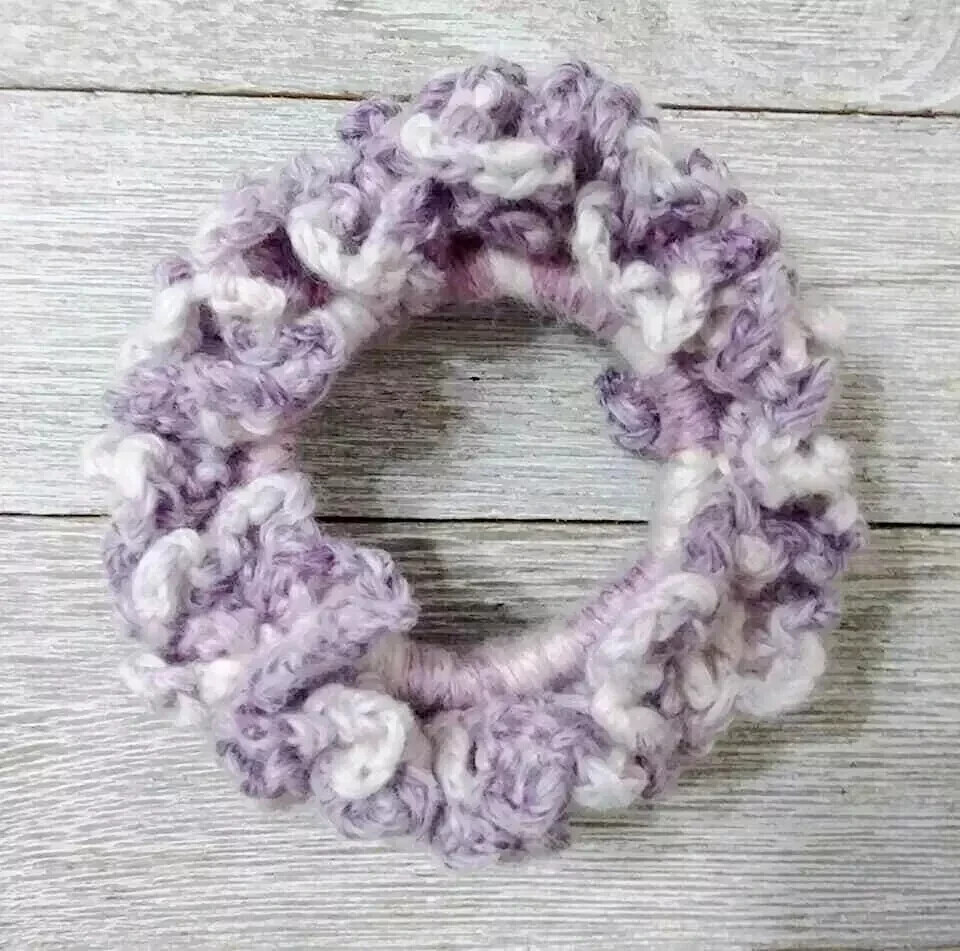 Handmade crochet purple tweed hair scrunchie for women
