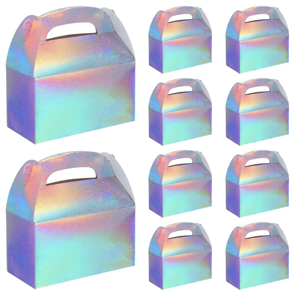 48 Pcs Iridescent Party Favor Boxes Holographic Gable Treat Boxes Rainbow Goo...