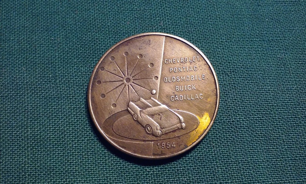 1954 GM General Motors Motorama Brass Coin & Spinner Token Chevrolet Cadillac