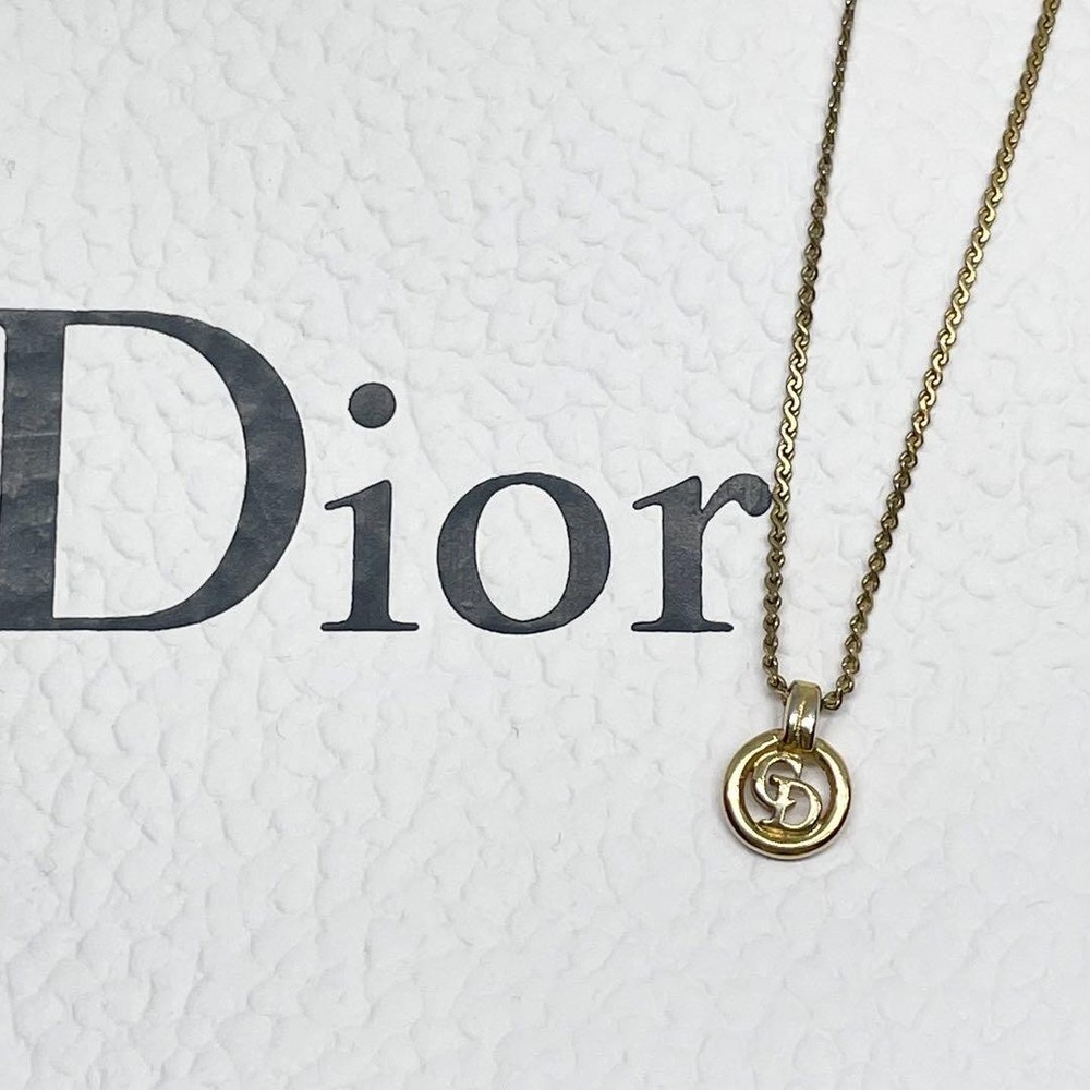Vintage Christian Dior CD Logo Gold Tone Necklace Authentic From Japan RA