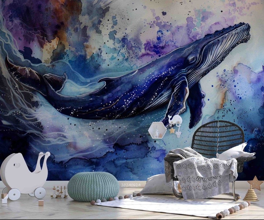 3D Whale Watercolor Wall Murals Wallpaper Murals Wall Sticker 2