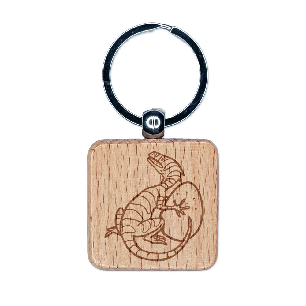 Small Dinosaur with Egg Engraved Wood Square Keychain Tag Charm
