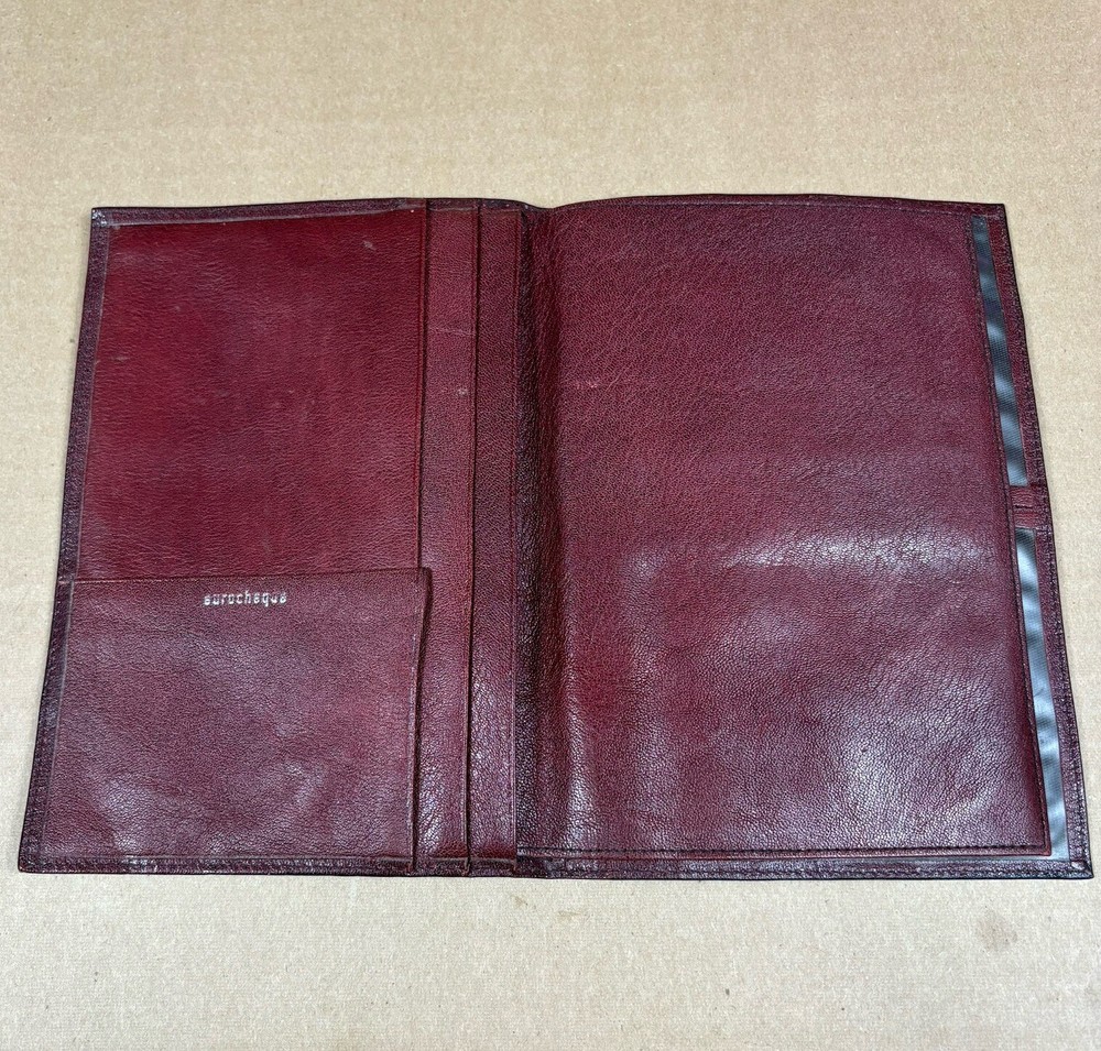 Vintage EUROCHEQUE Wallet Check Book Holder Credit Card Coupon Cash Red Leather-image