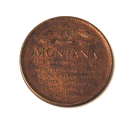 Vintage MONTANA Token 41st Treasure State 1889 Helena MT Shell Coin
