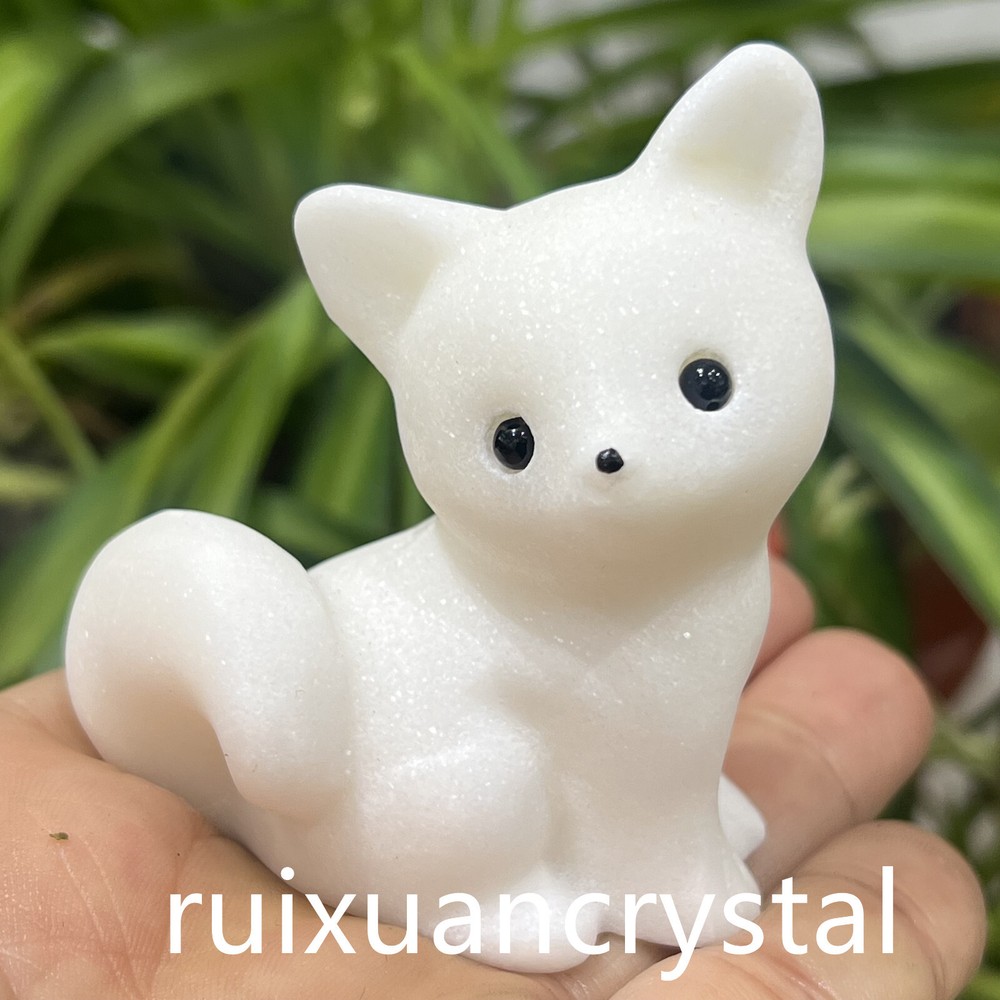 3 inch Natural White Marble Quartz Carved Fox Skull Crystal for Reiki Healing