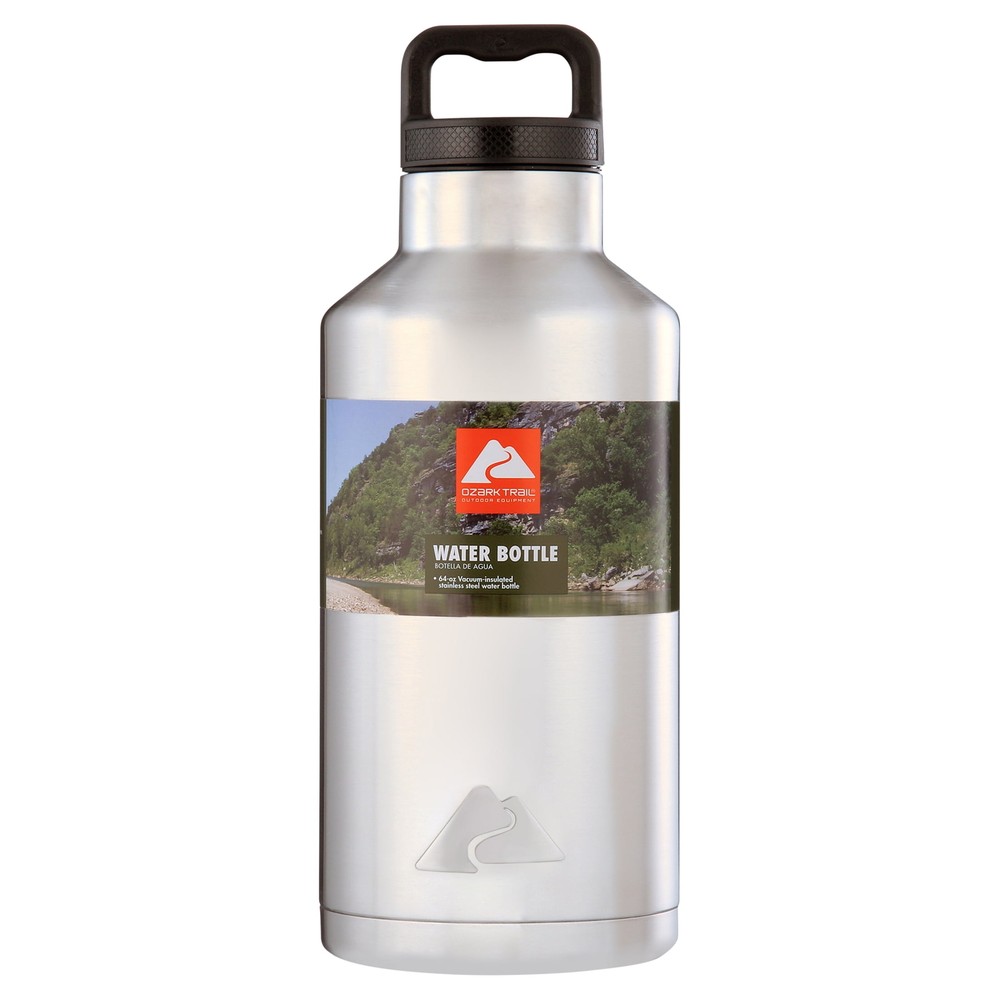 64 oz Double-Wall Stainless-Steel Insulated Tumbler Water Bottle, Silver