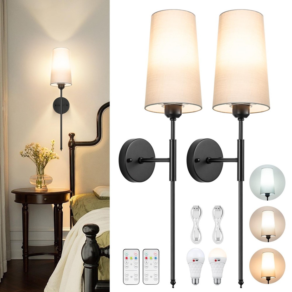 Battery Operated Wall Sconce Set of 2, Rechargeable Wall Sconce With Remote D...