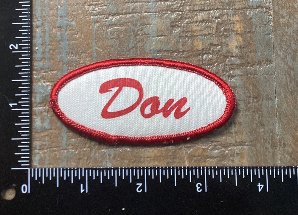 Vintage DON Name Tag Work Shirt Job Uniform Printed Iron-On Patch Red