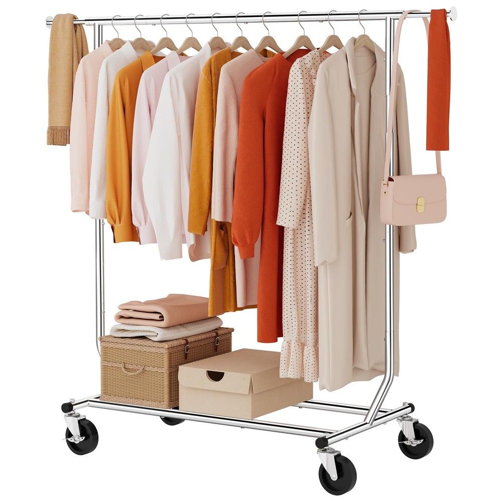 Tajsoon Heavy Duty Foldable Garment Rack with Wheels for Clothes Storage