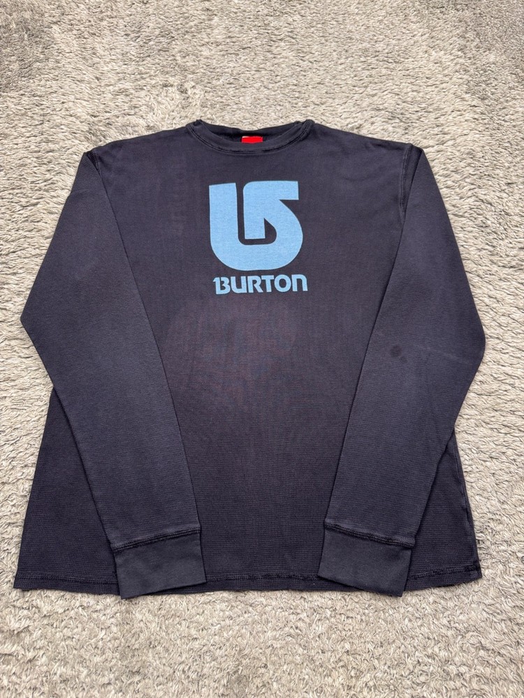 Burton Sweatshirt Men Large Navy Blue Waffle Knit Thermal Snowboard Crewneck Vtg