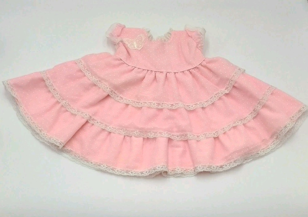 Vintage Peaches N Cream Pink Toddler Dress 12 Months Full Skirt Lace Polka Dots