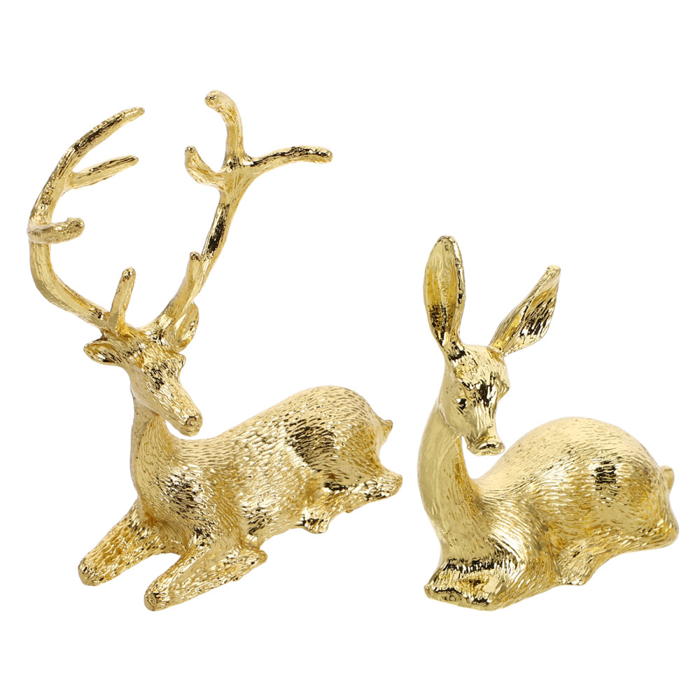2 Pcs Reindeer Decor Ornament Animal Collectible Couple Statue