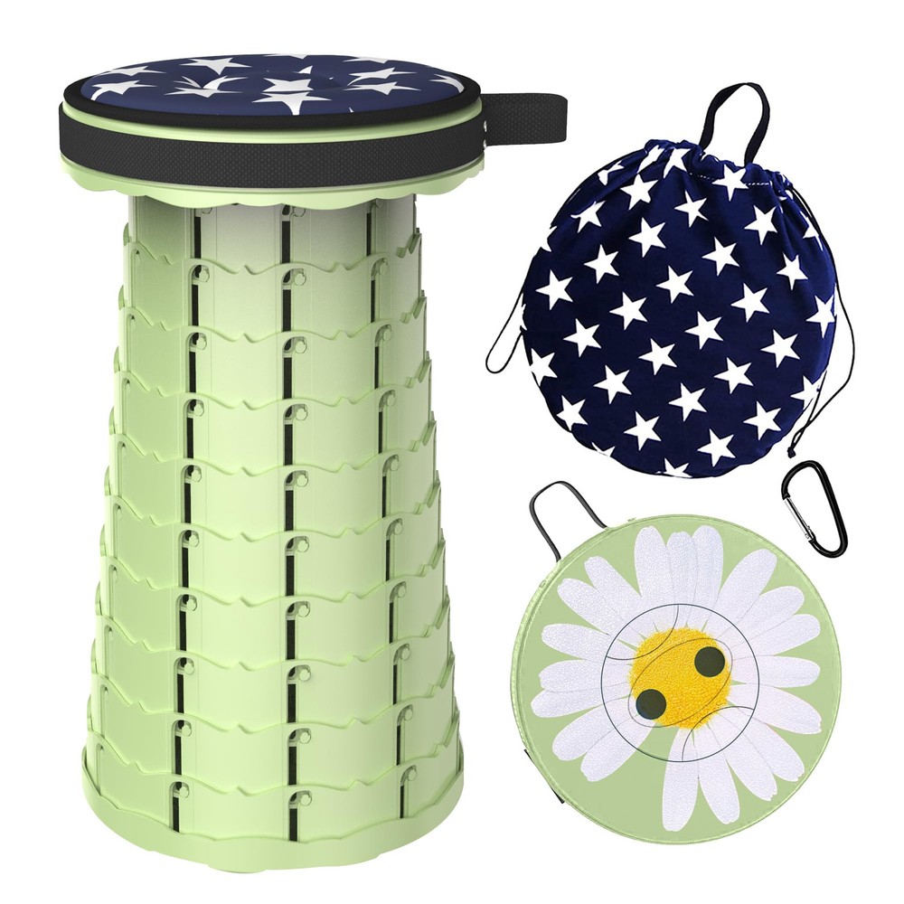 Upgraded Collapsible Telescoping Stool with Cushion and Folding Design
