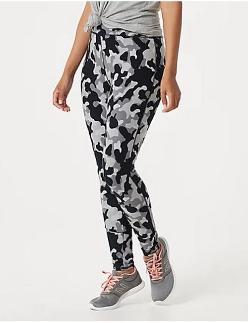 Denim & Co Black Camo Stretch Printed Leggings XS Regular Fit New Activewear