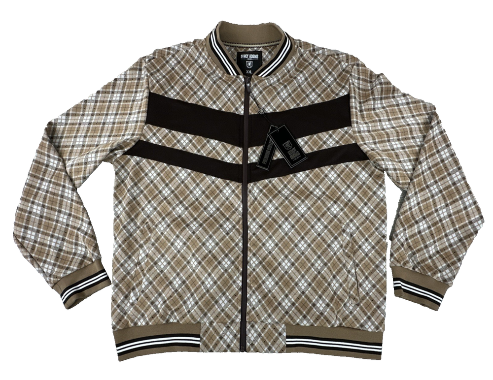 Stacy Adams Brown & Khaki Retro Preppy Full Zip Bomber Jacket. Men's Size XXL