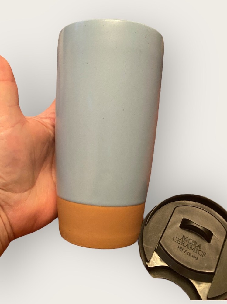 Mora Ceramics Coffee Mug 14oz Travel Mug Coffee Tea Cup w/ Lid (Hit Pause) NEW