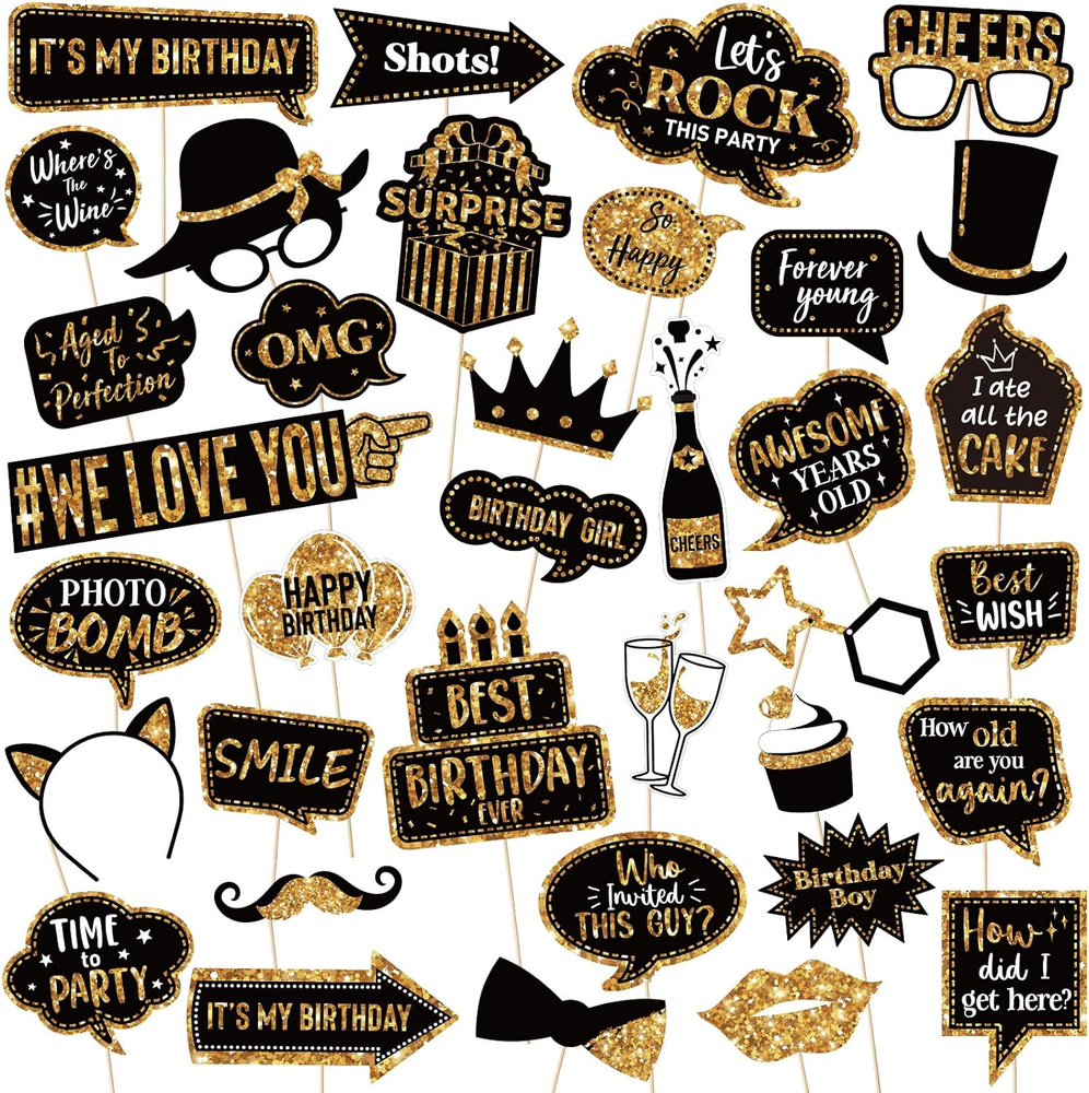 36 Pcs Birthday Party Photo Booth Props Kit for Graduation Wedding Events