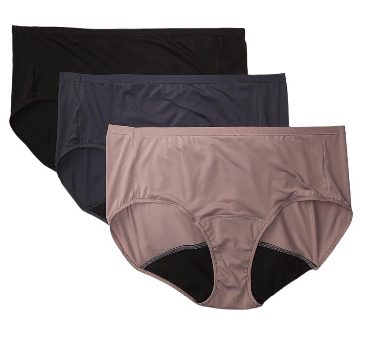 HANES Women’s Period Comfort 3-Pack Bikini Underwear Black Grey Light Size 6/M